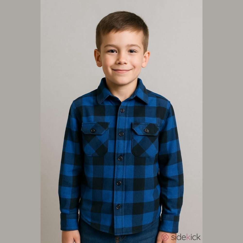 Amnesia Blue Buffalo Check Plaid Shirt Size S (fits Junior 12-14Y)